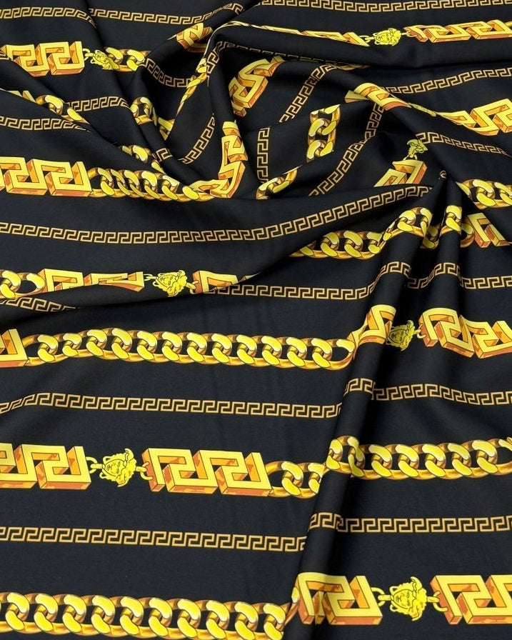 Black Gold Chain Print Fabric by the Metre - Whotex Fabrics London