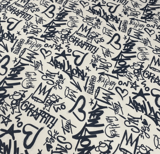 Black Graffiti Printed Table Runner - Whotex Fabrics London