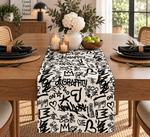 Black Graffiti Printed Table Runner - Whotex Fabrics London