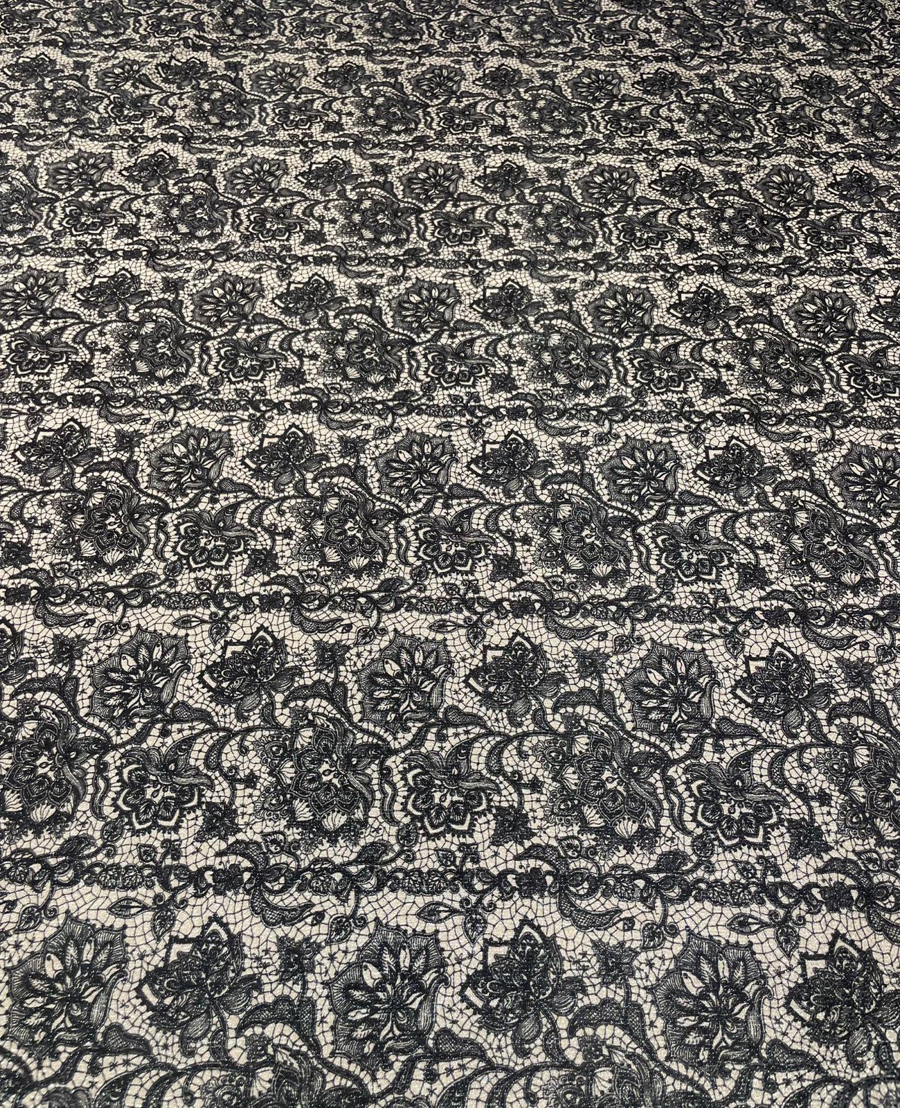 Black Metallic Floral Lace Lurex Fabric by the Metre - Whotex Fabrics London