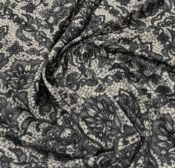 Black Metallic Floral Lace Lurex Fabric by the Metre - Whotex Fabrics London