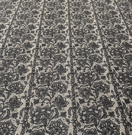 Black Metallic Floral Lace Lurex Fabric by the Metre - Whotex Fabrics London