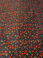 Black Polka Dot Cherry Spandex Fabric by the Metre - Whotex Fabrics London