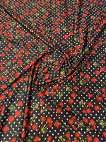 Black Polka Dot Cherry Spandex Fabric by the Metre - Whotex Fabrics London