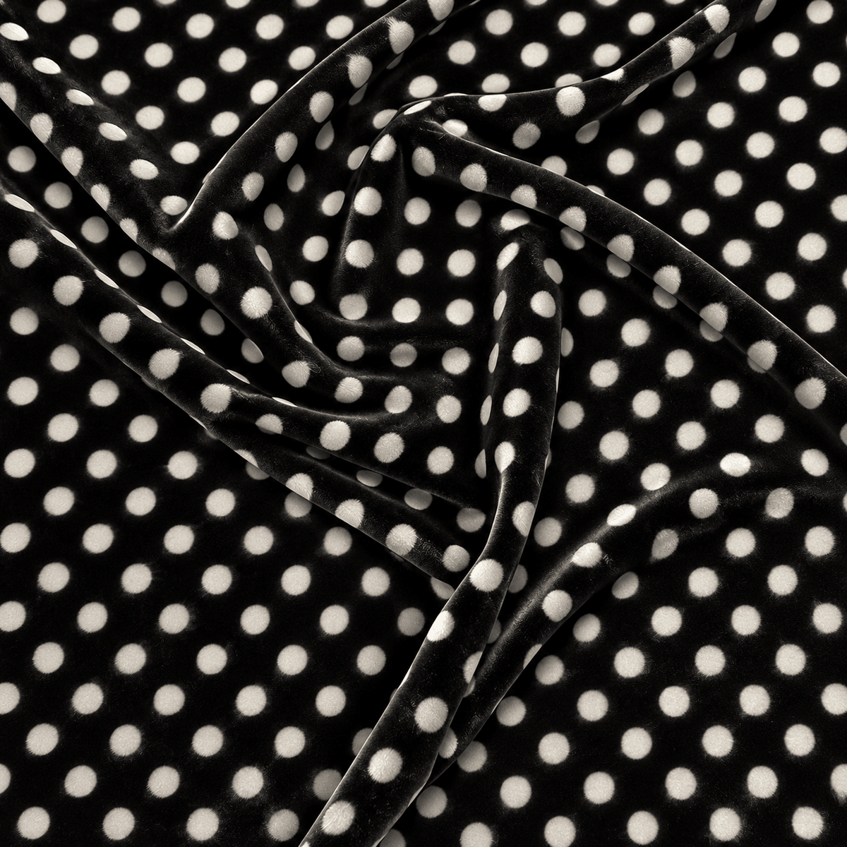 Black Polka Dot Velvet Fabric by the Metre - Whotex Fabrics London
