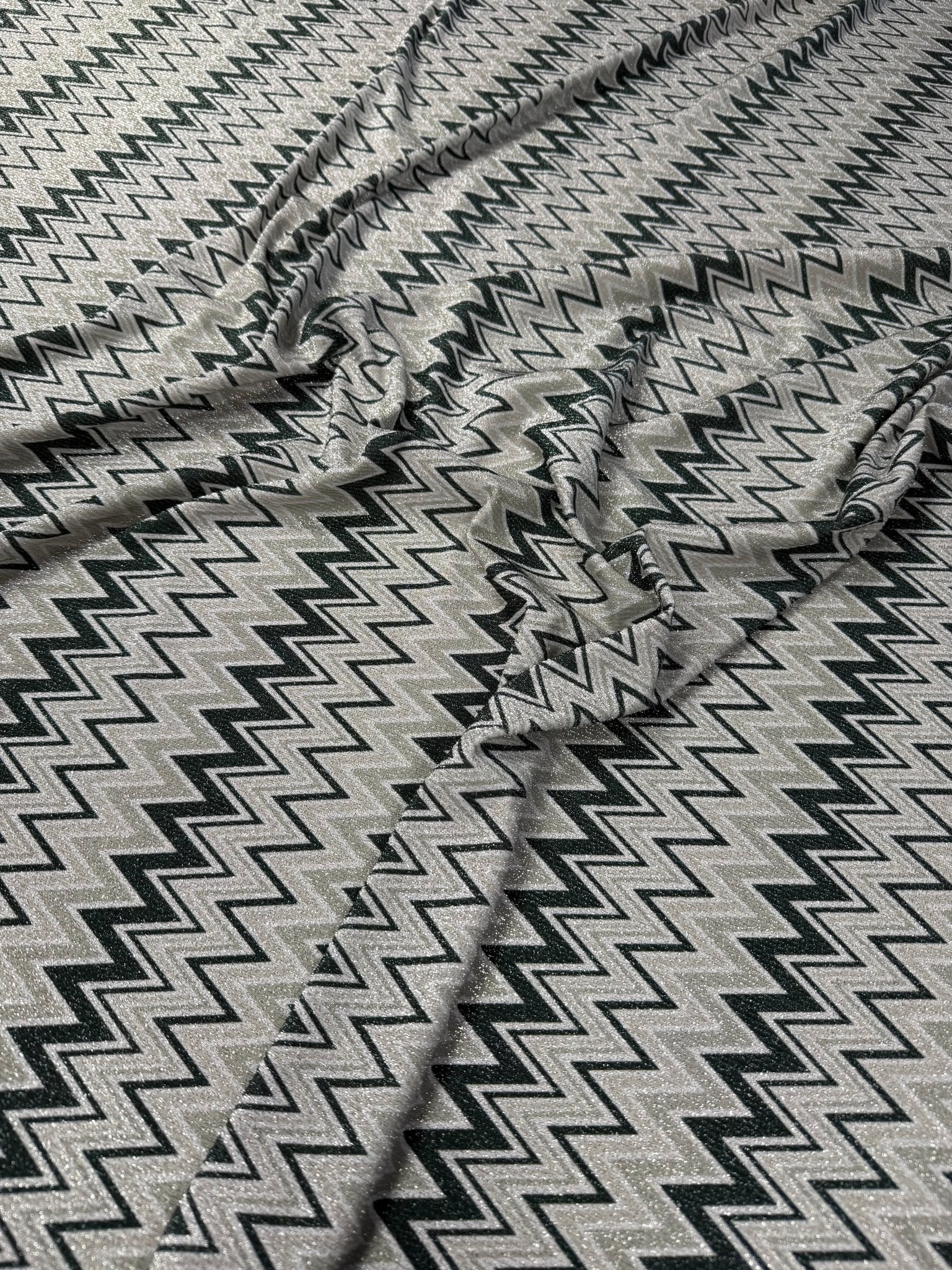 Black Silver Zigzag Lurex Fabric by the Metre - Whotex Fabrics London