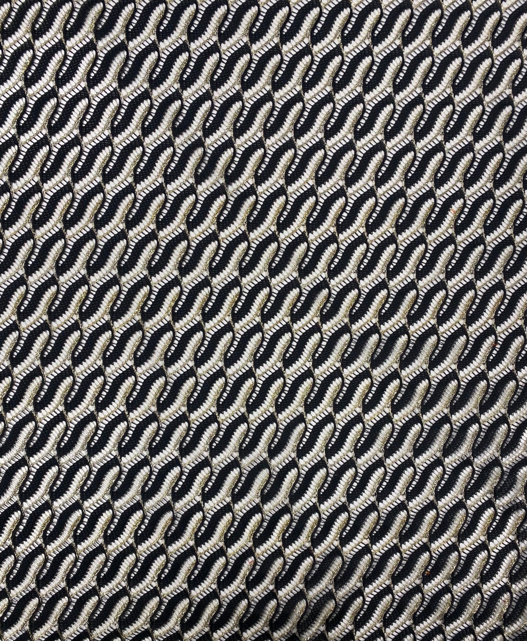 Black Wave Openwork Mesh Knit Fabric with Metallic Thread by the Metre - Whotex Fabrics London