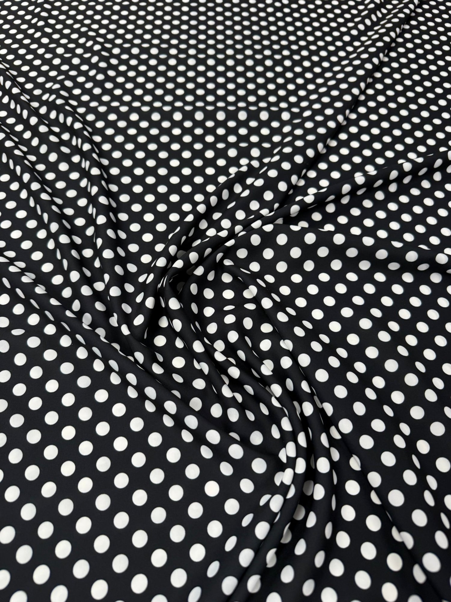 Black & White Polka Dot Crepe Fabric by the Metre - Whotex Fabrics London