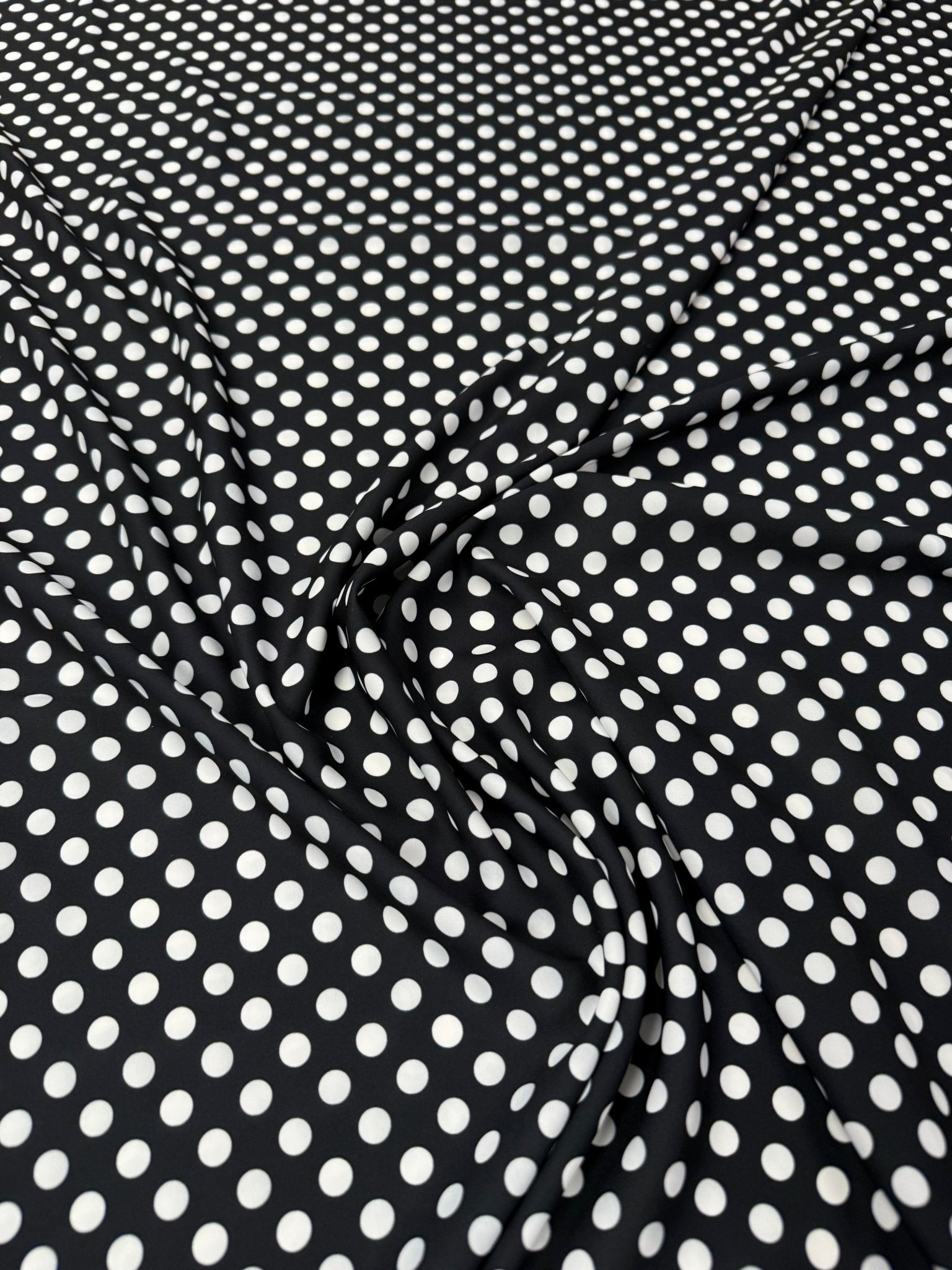 Black & White Polka Dot Crepe Fabric by the Metre - Whotex Fabrics London