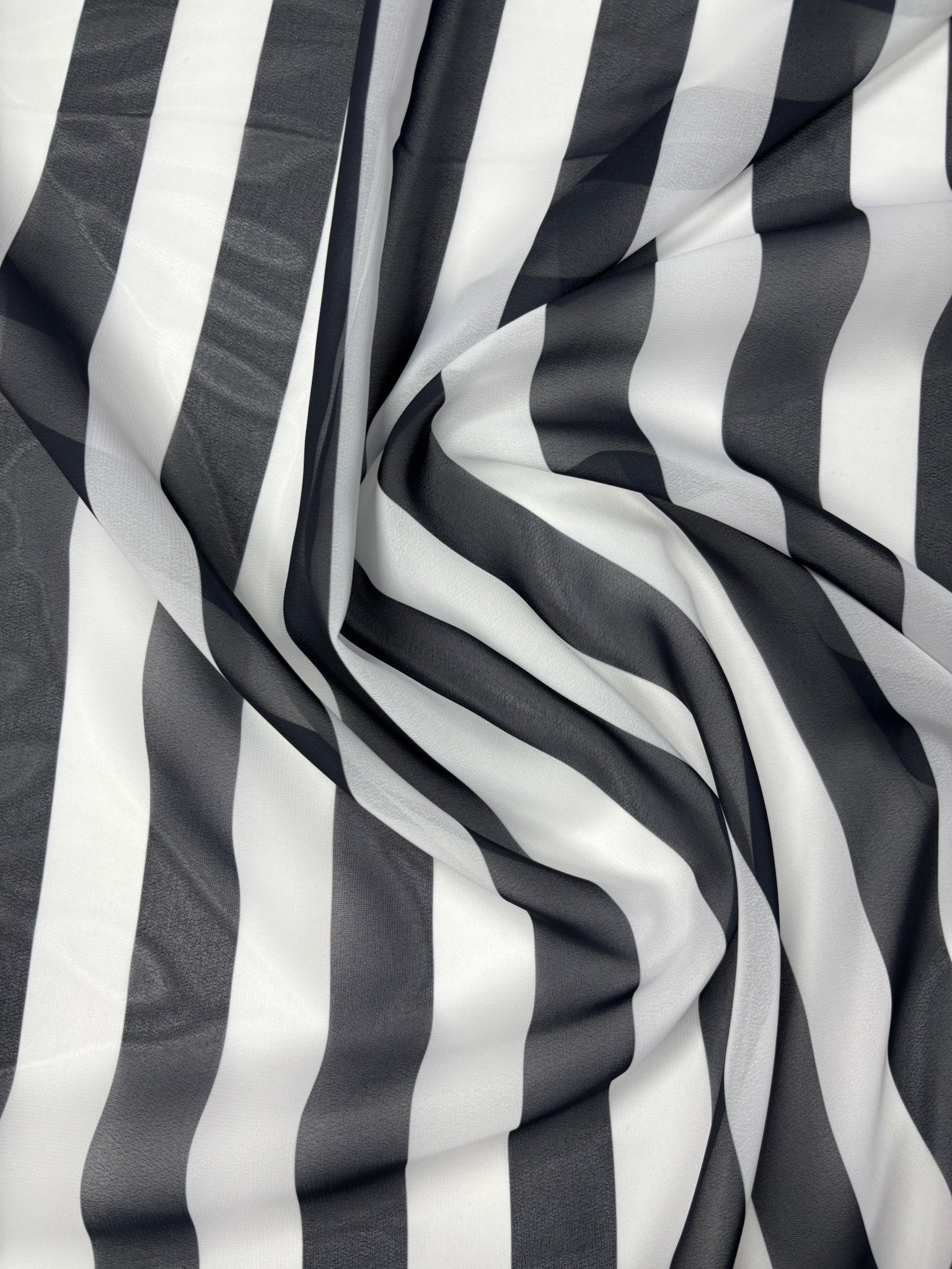 Black & White Stripe Chiffon Fabric by the Metre - Whotex Fabrics London