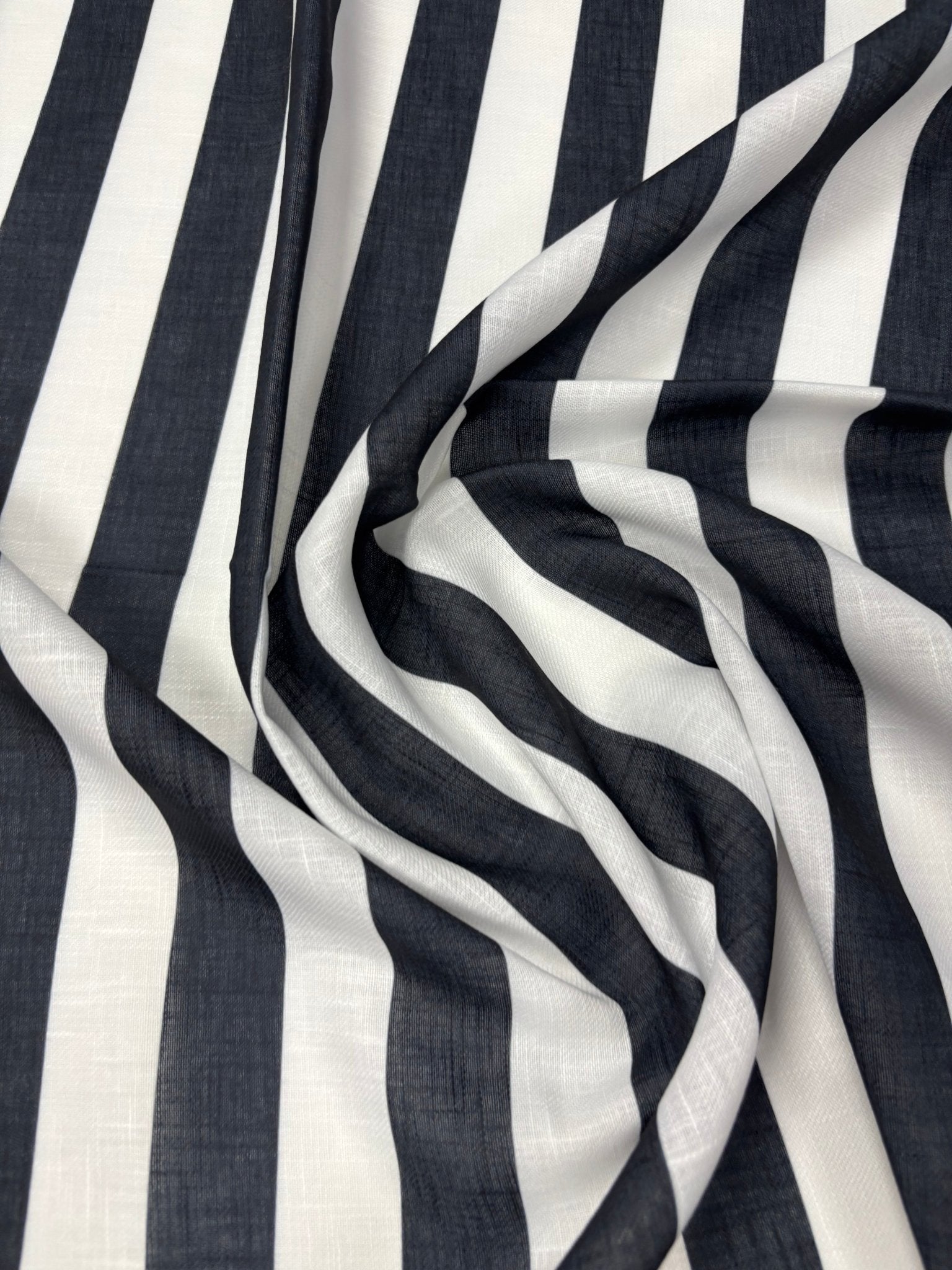 Black & White Stripe Linen Fabric by the Metre - Whotex Fabrics London