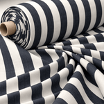 Black & White Stripe Poly Linen Fabric by the Metre - Whotex Fabrics London