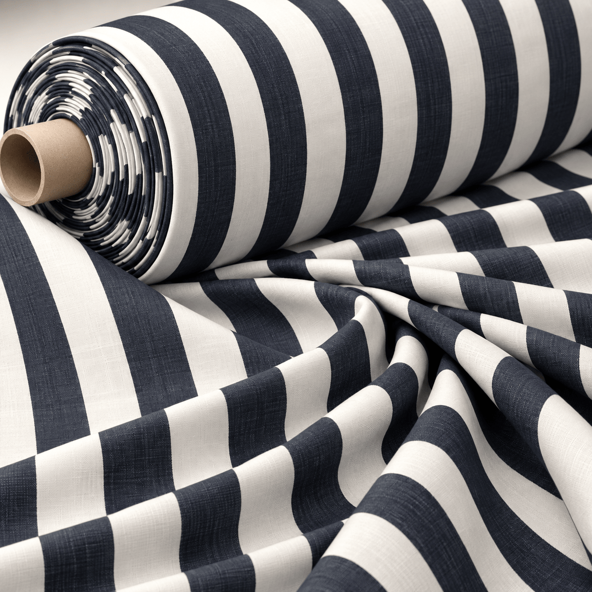 Black & White Stripe Poly Linen Fabric by the Metre - Whotex Fabrics London
