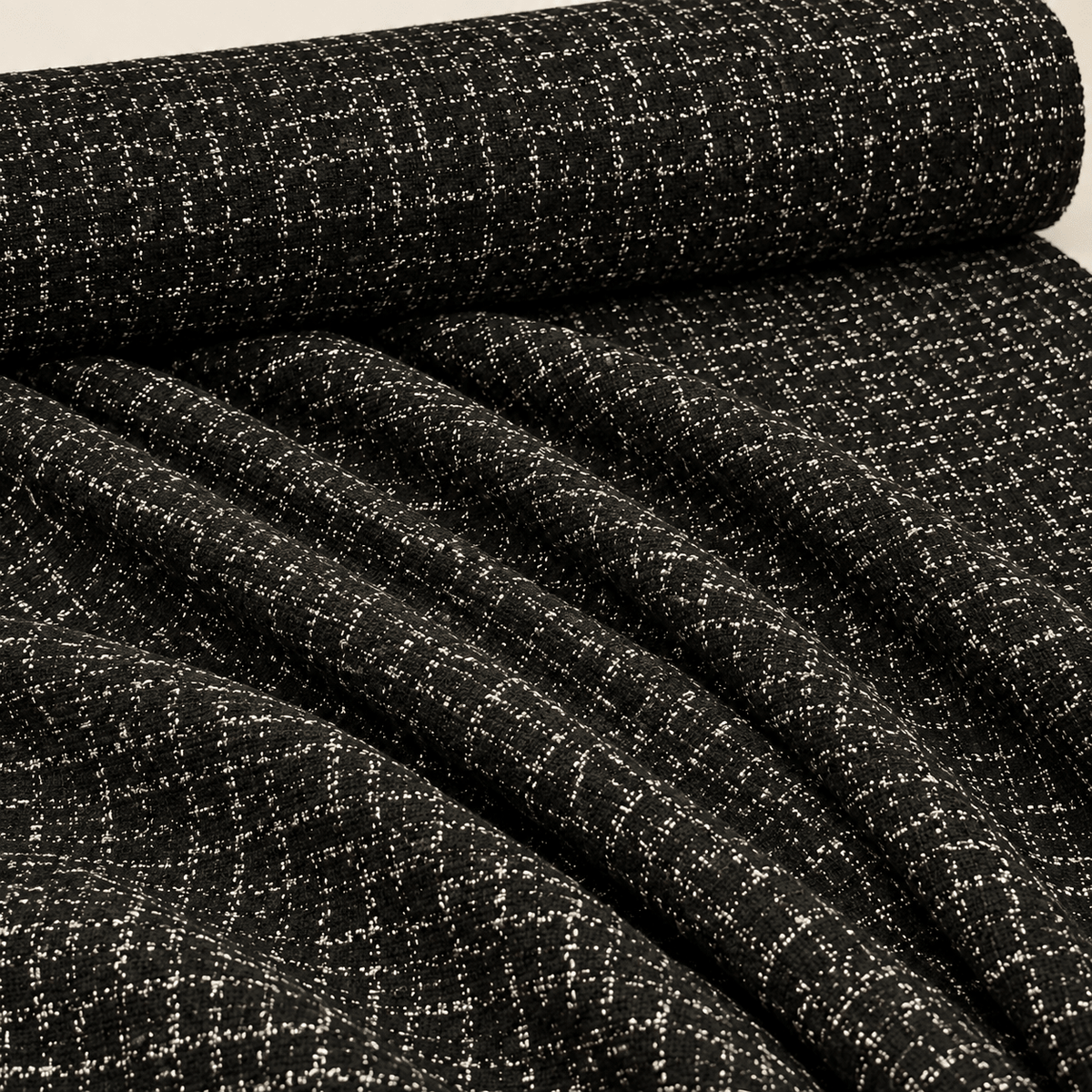 Black Wool Tweed Fabric – Glitter Checked Suiting Material - Whotex Fabrics London
