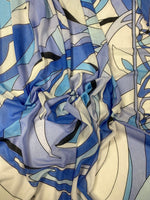 Blue Abstract Fabric – Retro Geometric Wave Print by the Metre - Whotex Fabrics London