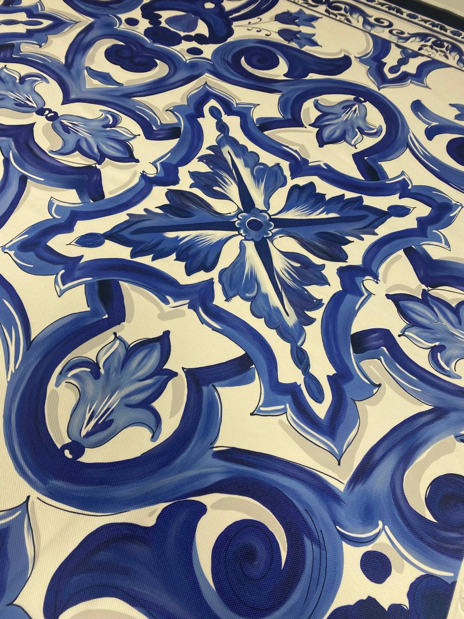 Blue and White Baroque Floral Print Fabric – Fabric by Metre, Multiple Options for Sewing & Dressmaking - Whotex Fabrics London