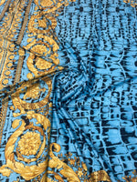 Blue Baroque Crocodile Spandex Fabric by the Metre - Whotex Fabrics London