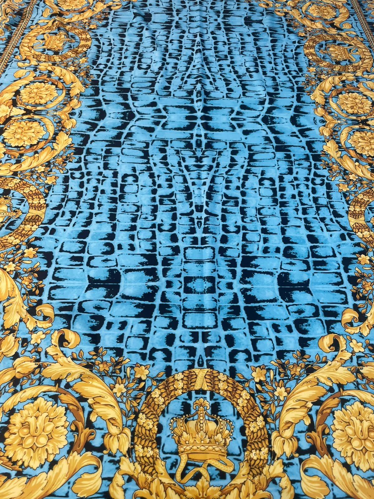 Blue Baroque Crocodile Spandex Fabric by the Metre - Whotex Fabrics London