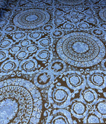 Blue Baroque Floral Linen Fabric by the Metre - Whotex Fabrics London