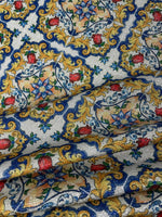 Blue Baroque Floral Lurex Fabric by the Metre - Whotex Fabrics London