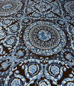 Blue Baroque Medallion Moss Crepe Fabric by the Metre - Whotex Fabrics London