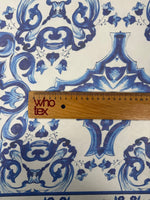 Blue Baroque Poly Silk Chiffon Fabric by the Metre - Whotex Fabrics London