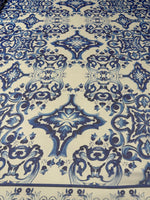 Blue Baroque Poly Silk Chiffon Fabric by the Metre - Whotex Fabrics London