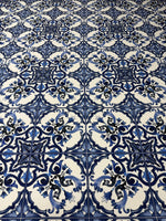 Blue Baroque Print Spandex Fabric by the Metre - Whotex Fabrics London