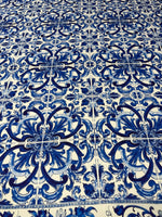 Blue Baroque Tile Moss Crepe Fabric by the Metre - Whotex Fabrics London