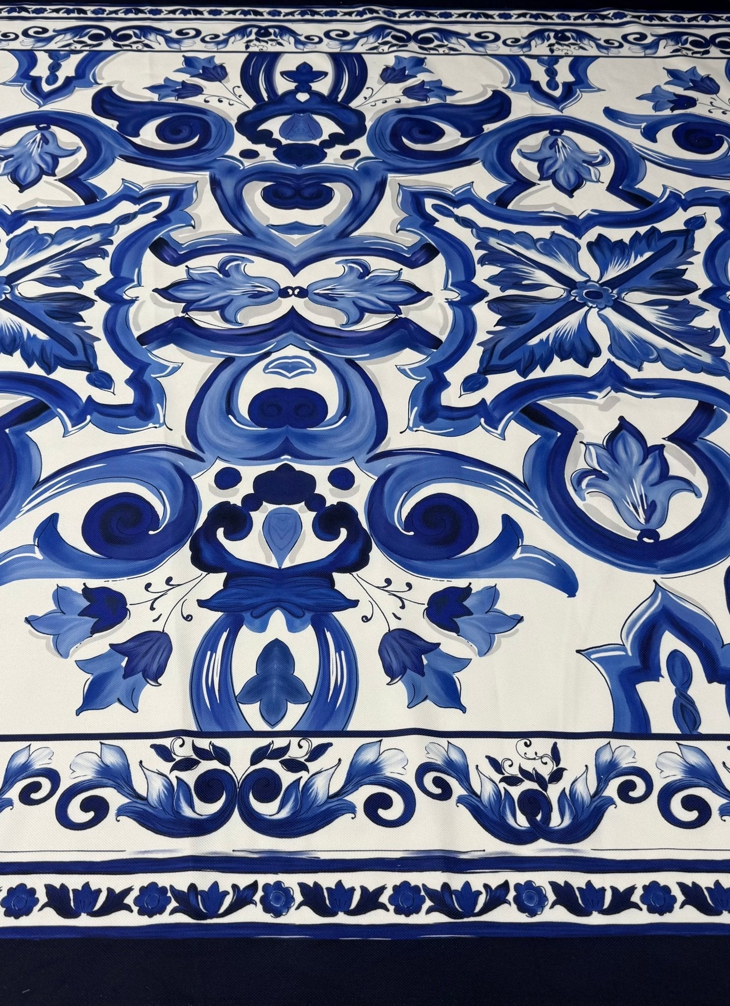 Blue Baroque Upholstery Fabric by the Metre - Whotex Fabrics London