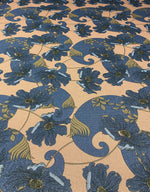 Blue Blossom Shimmer Print Lurex Fabric by the Metre - Whotex Fabrics London