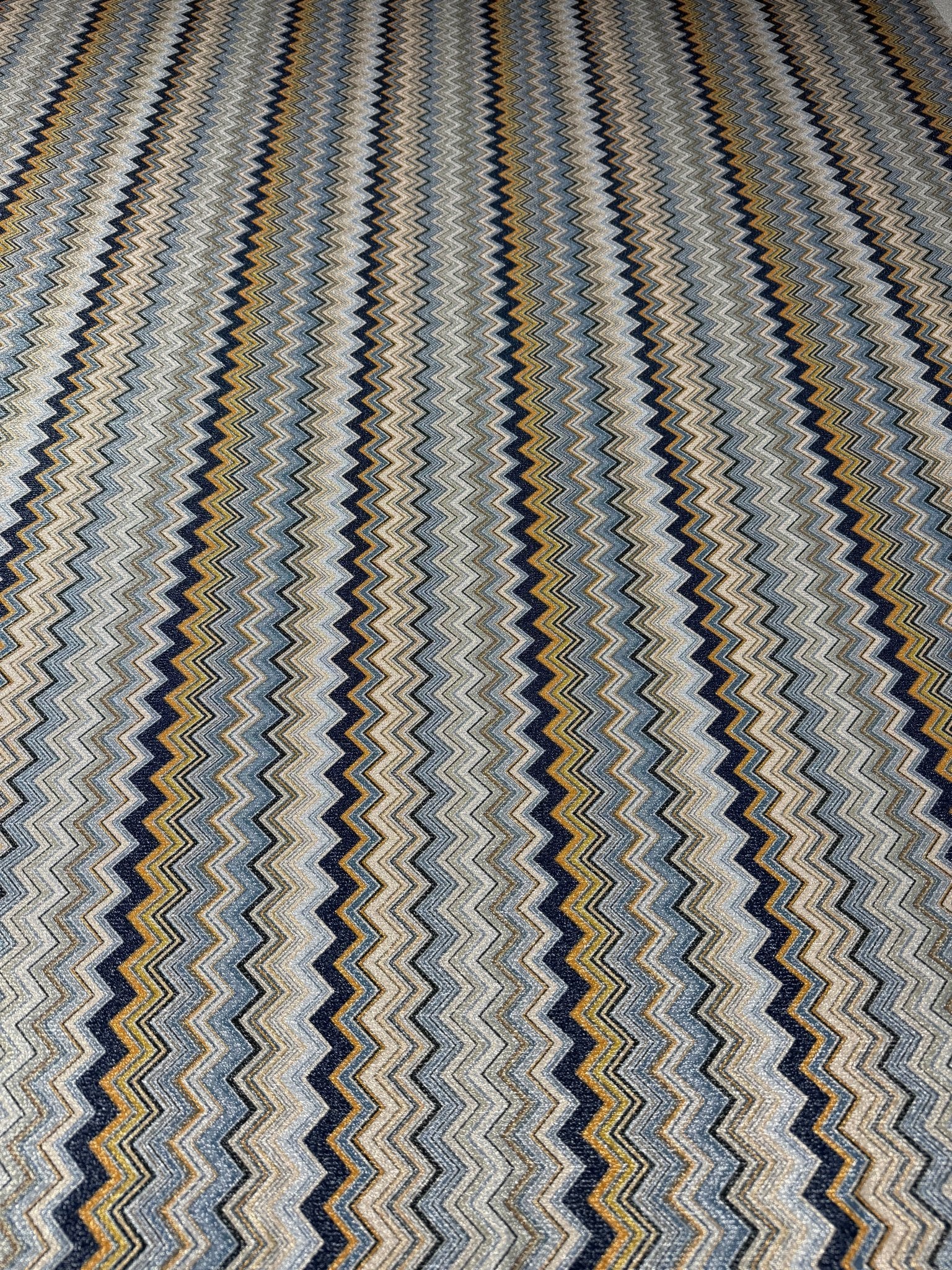 Blue & Bronze Zigzag Lurex Fabric with Metallic Shine - Whotex Fabrics London
