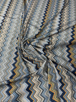 Blue & Bronze Zigzag Lurex Fabric with Metallic Shine - Whotex Fabrics London