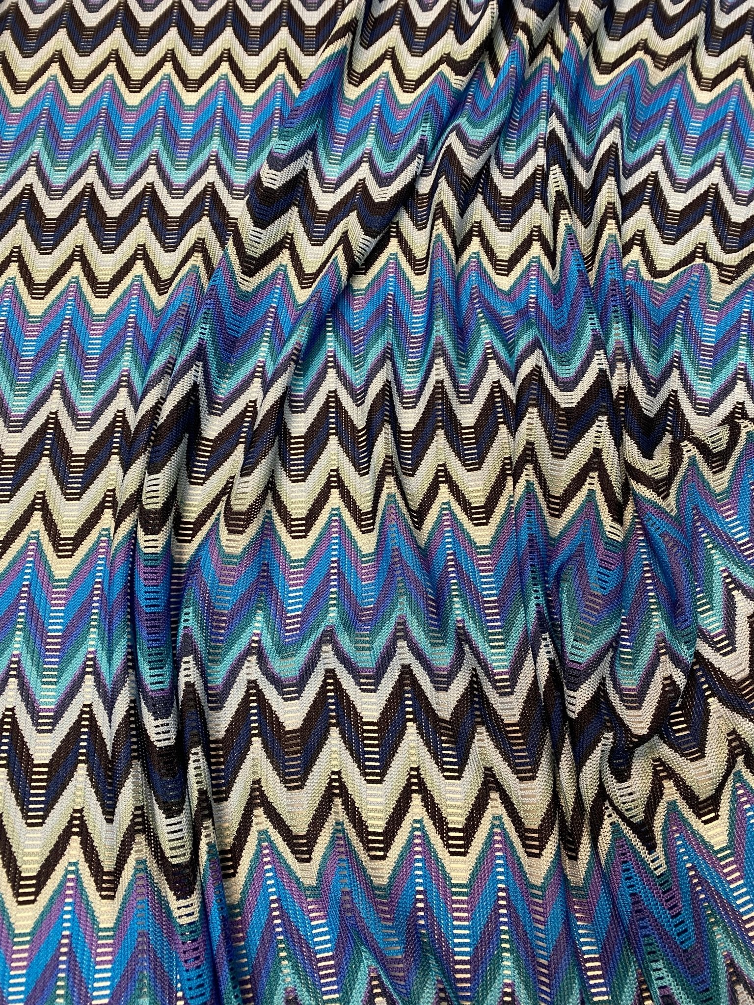 Blue Chevron Mesh Fabric by the Metre - Whotex Fabrics London
