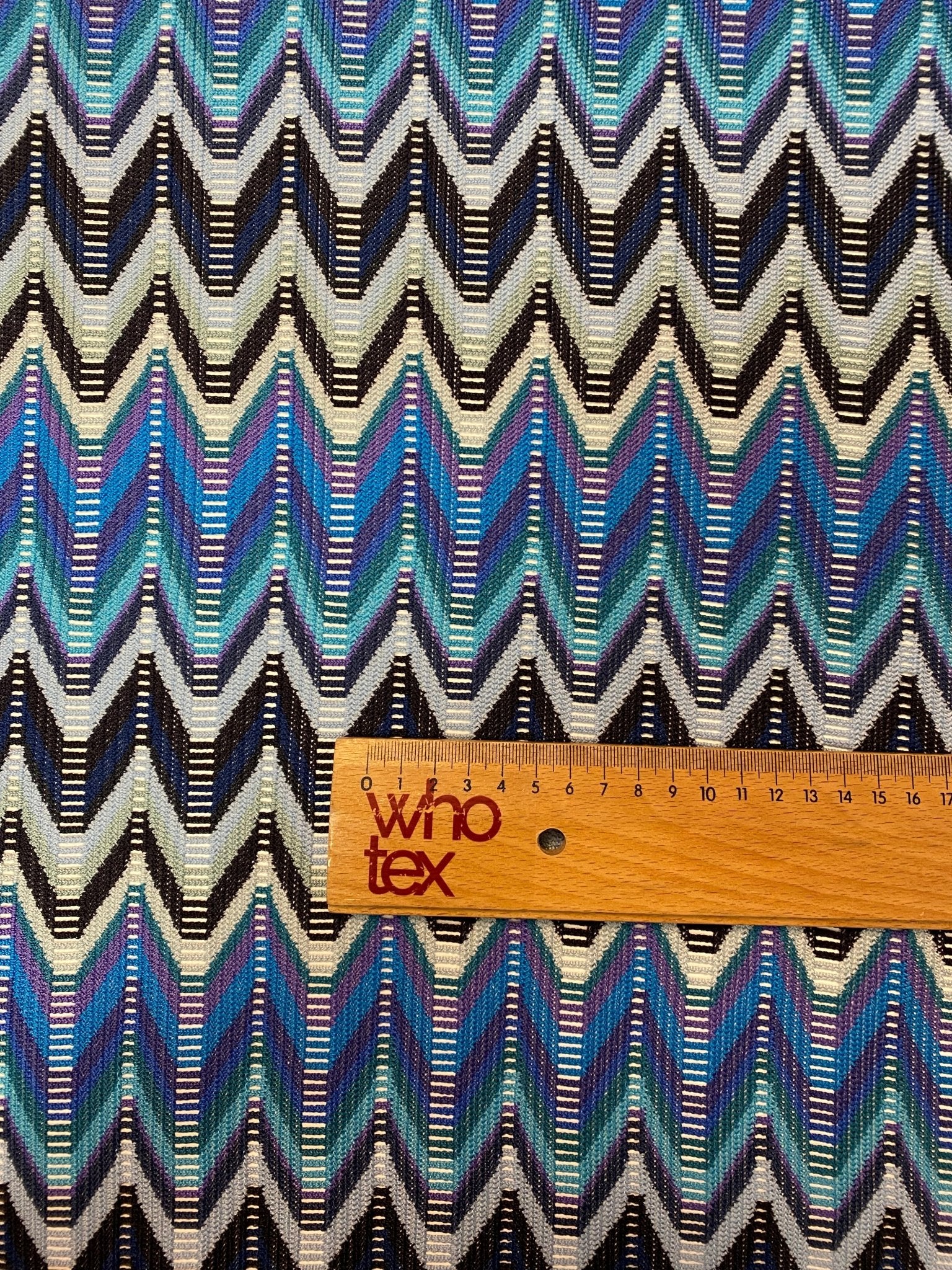 Blue Chevron Mesh Fabric by the Metre - Whotex Fabrics London