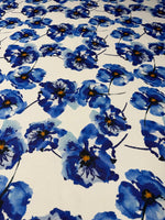 Blue Floral Linen Fabric by the Metre - Whotex Fabrics London