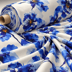 Blue Floral Lycra Satin Fabric by the Metre - Whotex Fabrics London