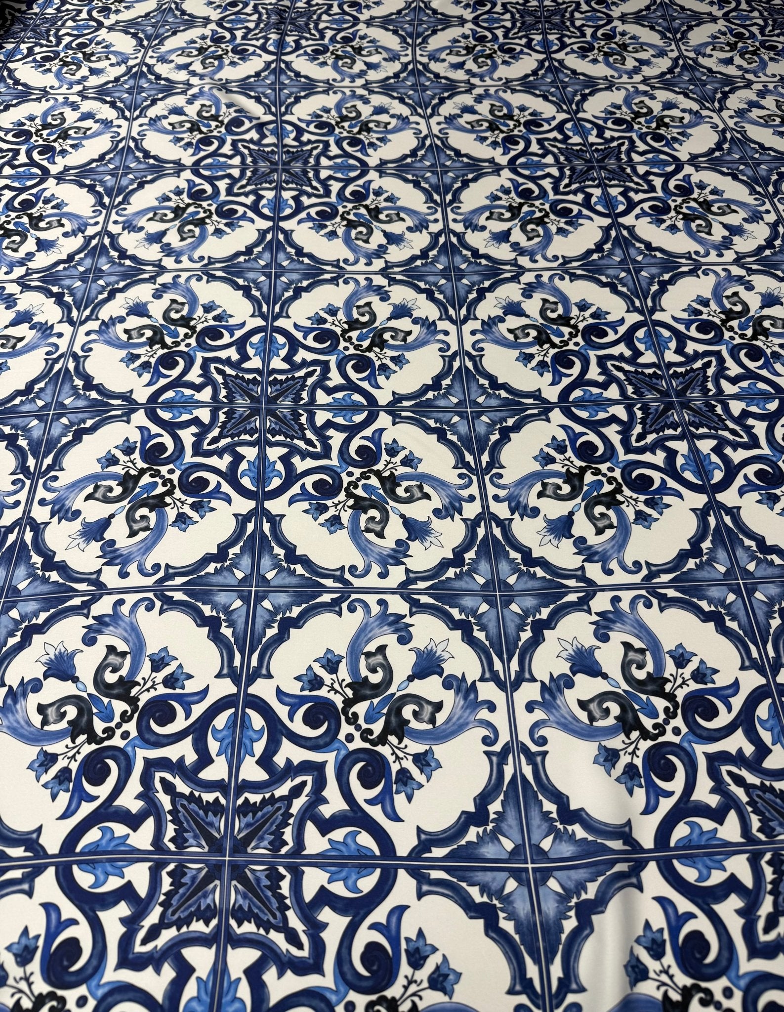 Blue Floral Satin Fabric by the Metre - Whotex Fabrics London