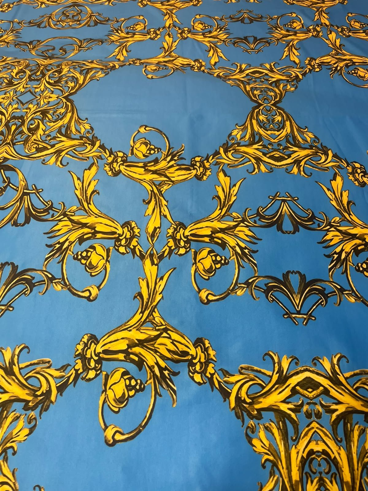 Blue & Gold Baroque Spandex Fabric by the Metre - Whotex Fabrics London