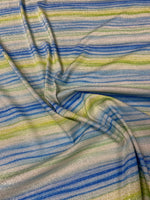 Blue Green Striped Lurex Fabric with Shimmer by the Metre - Whotex Fabrics London