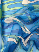 Blue Green Wave Fabric – Ocean Abstract Print by the Metre - Whotex Fabrics London