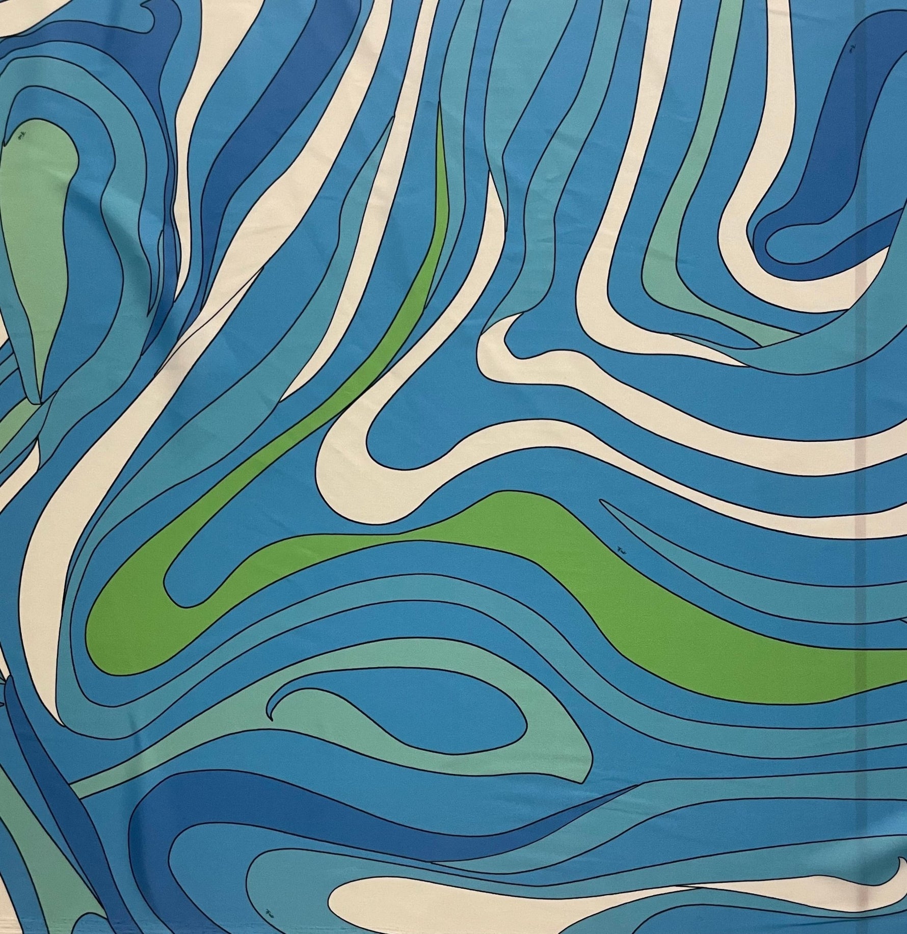 Blue Green Wave Fabric – Ocean Abstract Print by the Metre - Whotex Fabrics London