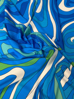 Blue Green Wave Fabric – Ocean Abstract Print by the Metre - Whotex Fabrics London