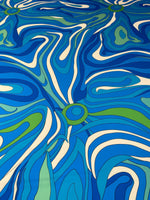 Blue Green Wave Fabric – Ocean Abstract Print by the Metre - Whotex Fabrics London