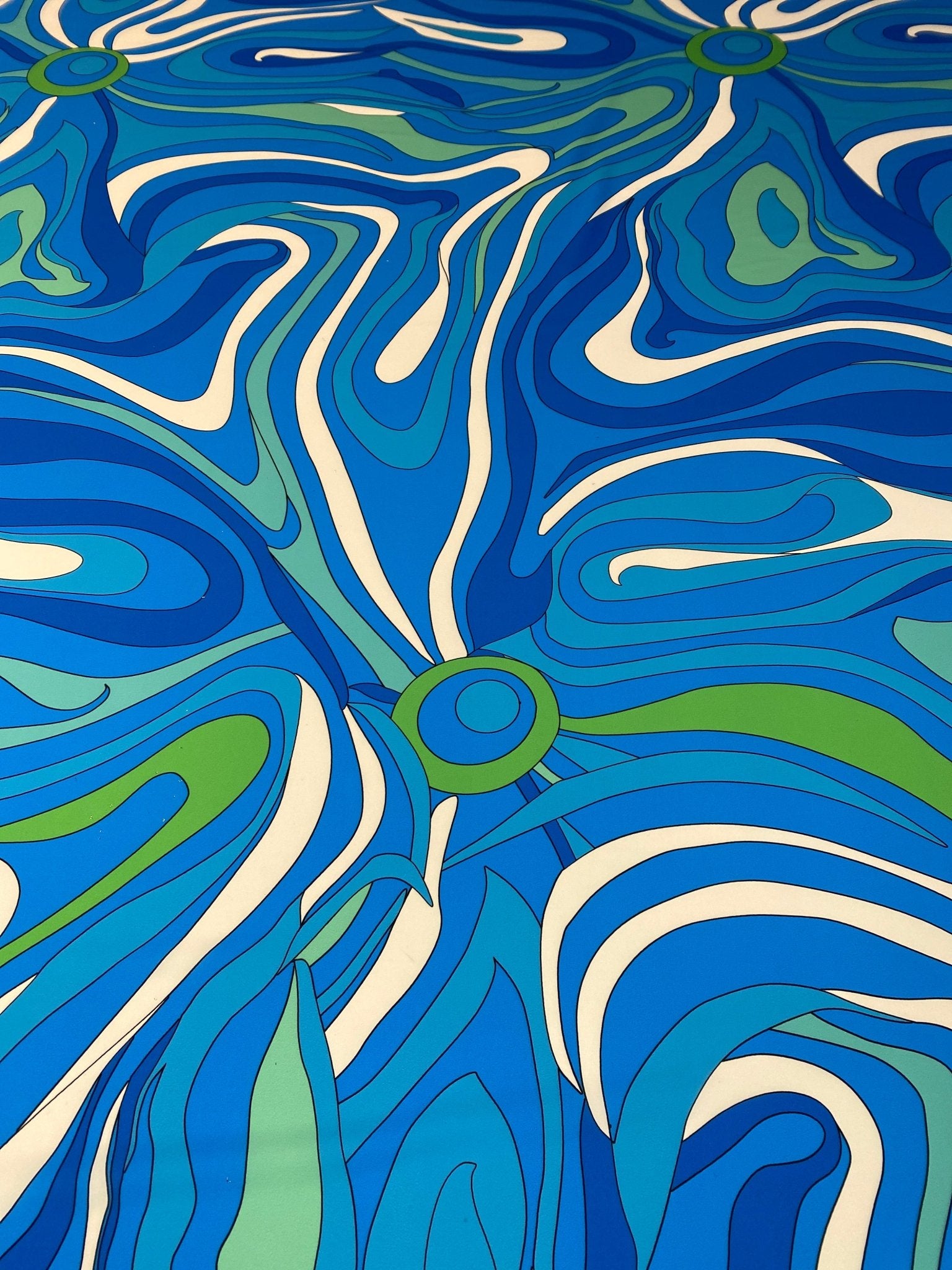 Blue Green Wave Fabric – Ocean Abstract Print by the Metre - Whotex Fabrics London
