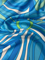 Blue Green Wave Fabric – Ocean Abstract Print by the Metre - Whotex Fabrics London