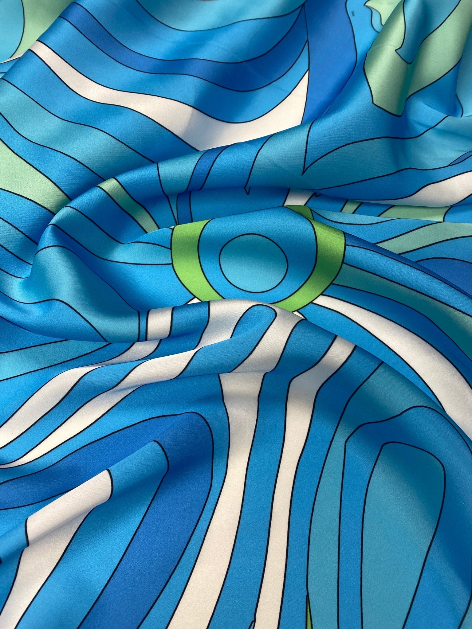 Blue Green Wave Fabric – Ocean Abstract Print by the Metre - Whotex Fabrics London