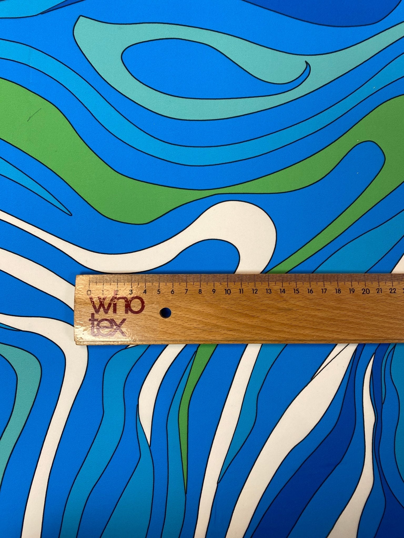 Blue Green Wave Fabric – Ocean Abstract Print by the Metre - Whotex Fabrics London