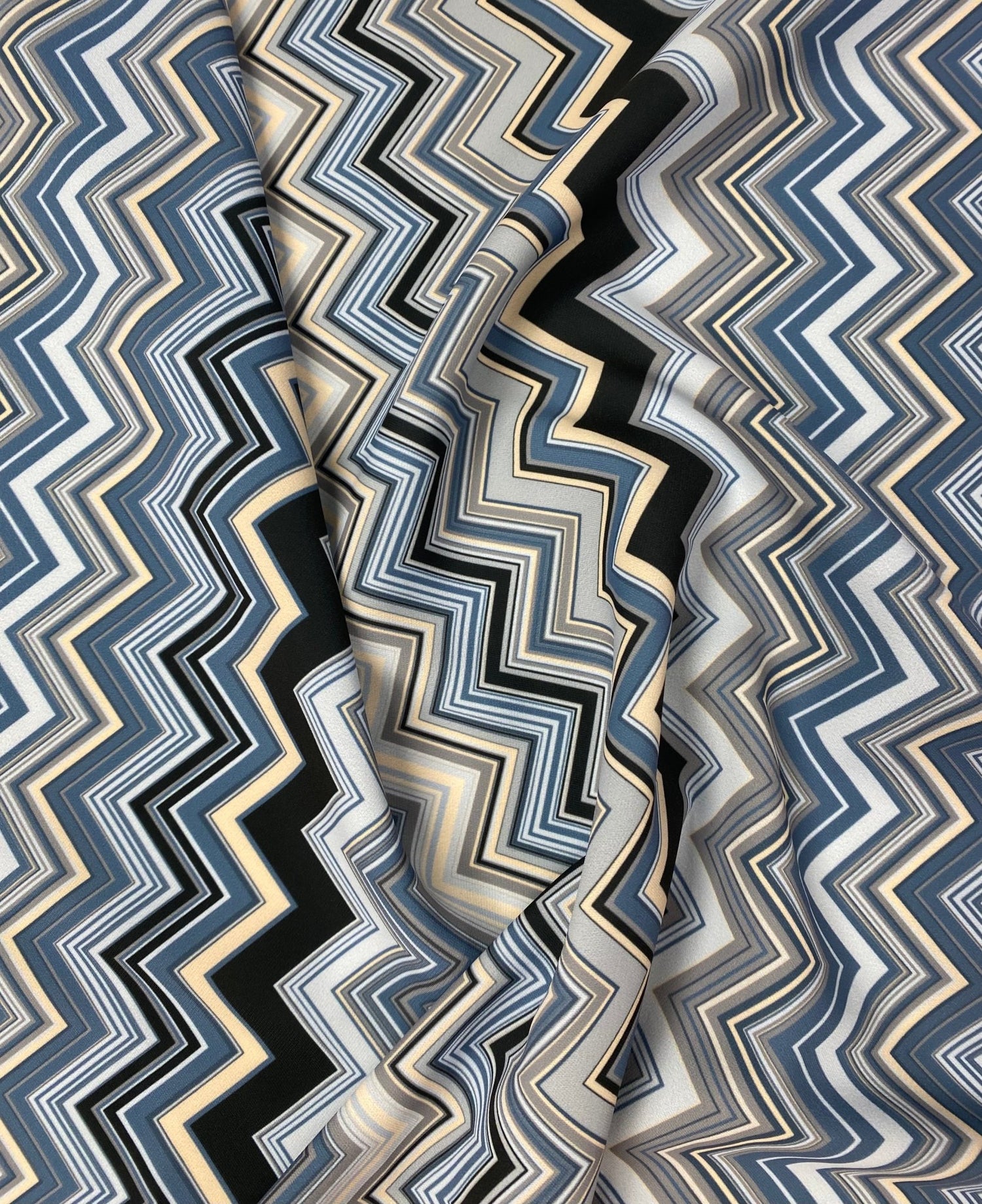 Blue Grey Zigzag Pattern Fabric by the Metre - Whotex Fabrics London
