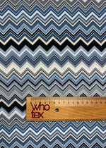 Blue Grey Zigzag Pattern Fabric by the Metre - Whotex Fabrics London